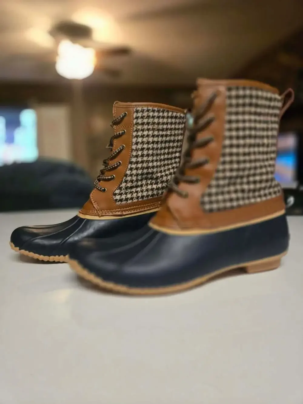 Lands' End Women's Waterproof Houndstooth Duck Boots